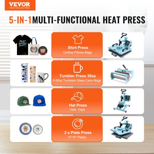 Heat Press Machine 12 x 15 inch 8 in 1 Heat Transfer Machine with 630 oz