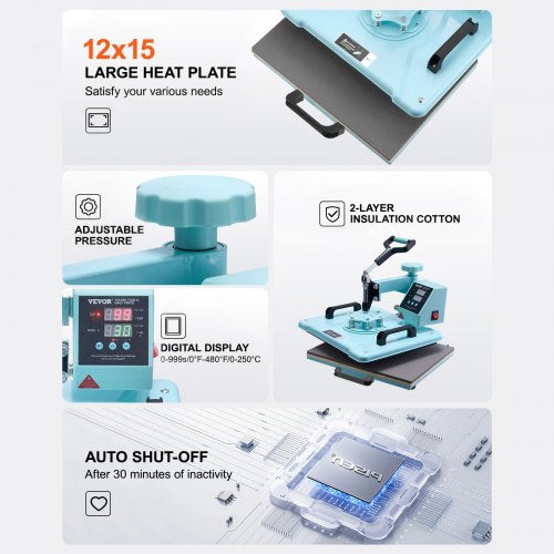 Heat Press Machine 12 x 15 inch 8 in 1 Heat Transfer Machine with 630 oz