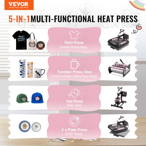 Heat Press Machine 15 x 15 inch 5 in 1 Heat Transfer Machine with 30 oz
