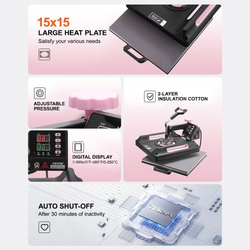 Heat Press Machine 15 x 15 inch 5 in 1 Heat Transfer Machine with 30 oz