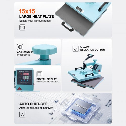 Heat Press Machine 15 x 15 inch 5 in 1 Heat Transfer Machine with 30 oz