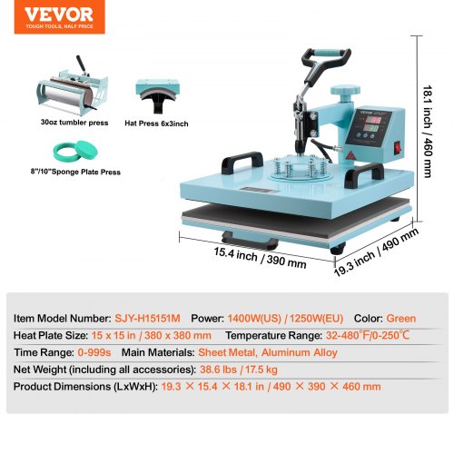 Heat Press Machine 15 x 15 inch 5 in 1 Heat Transfer Machine with 30 oz