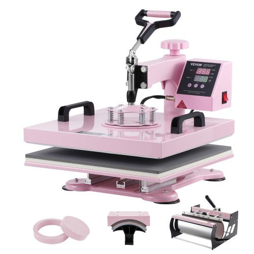 Heat Press Machine 15x15 in 5 in 1 with 30oz Tumbler Press TShirts Pink