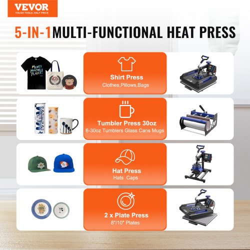 Heat Press Machine 15 x 15 inch 5 in 1 Heat Transfer Machine with 30 oz