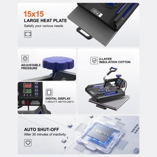 Heat Press Machine 15 x 15 inch 5 in 1 Heat Transfer Machine with 30 oz