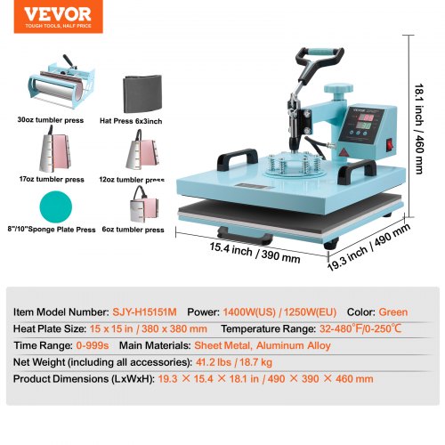 Heat Press Machine 15 x 15 inch 8 in 1 Heat Transfer Machine with 630 oz