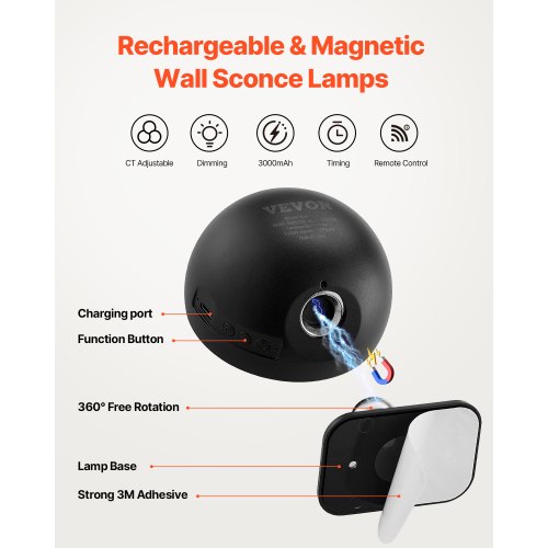 2PCS LED Wall Sconces Rechargeable Battery Operated Wall Sconces Lamps