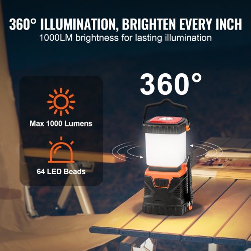 LED Camping Lantern Allinone 1000LM 360° Illumination 4 Lighting