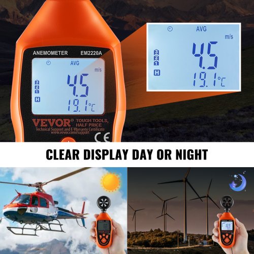 Handheld Anemometer 14113 Digital Wind Speed Meter Gauge with LED