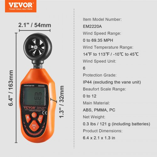 Handheld Anemometer 14113 Digital Wind Speed Meter Gauge with LED