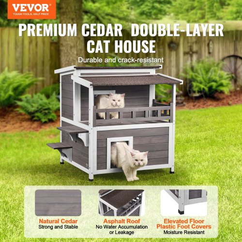 Outdoor Cat House Weatherproof Feral Cat Shelter for Multiple Cats 2story