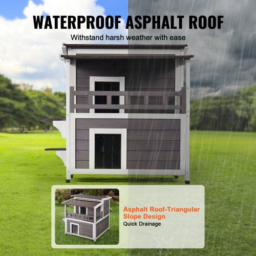 Outdoor Cat House Weatherproof Feral Cat Shelter for Multiple Cats 2story