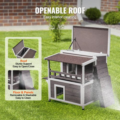 Outdoor Cat House Weatherproof Feral Cat Shelter for Multiple Cats 2story