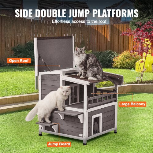 Outdoor Cat House Weatherproof Feral Cat Shelter for Multiple Cats 2story