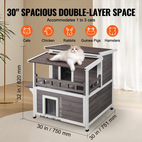 Outdoor Cat House Weatherproof Feral Cat Shelter for Multiple Cats 2story