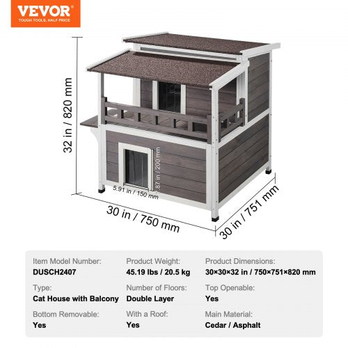 Outdoor Cat House Weatherproof Feral Cat Shelter for Multiple Cats 2story