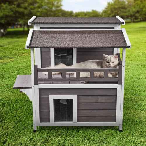Outdoor Cat House Weatherproof Feral Cat Shelter for Multiple Cats 2story