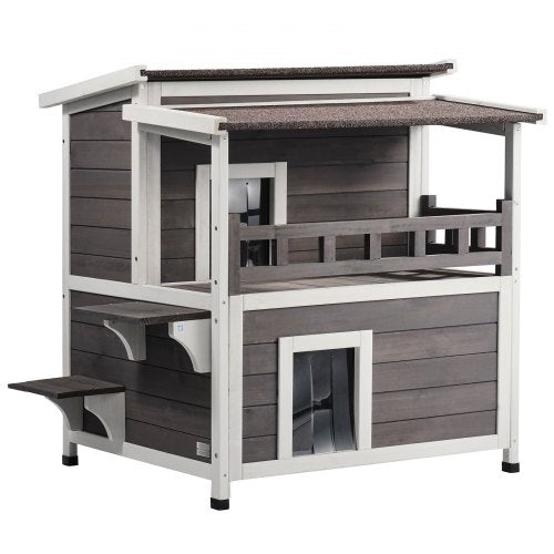 Outdoor Cat House Weatherproof Feral Cat Shelter for Multiple Cats 2story