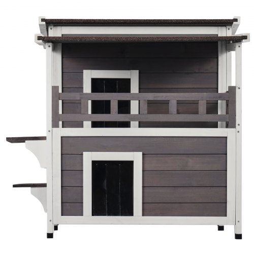 Outdoor Cat House Weatherproof Feral Cat Shelter for Multiple Cats 2story