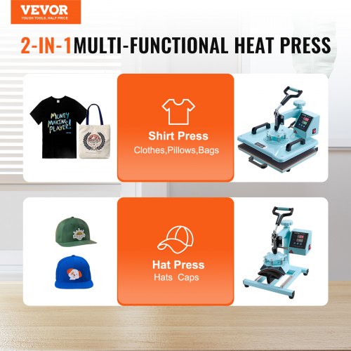 Heat Press Machine 12 x 15 inch 2 in 1 Heat Transfer Machine with Hat