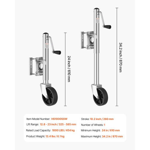 Trailer Jack with Wheel 1000 lbs Load Capacity Heavy Duty Swivel Boat