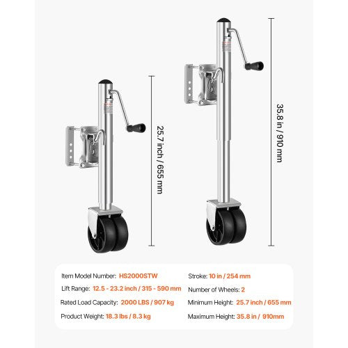 Trailer Jack with Wheel 2000 lbs Load Capacity Heavy Duty Swivel Boat