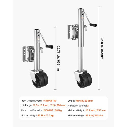 Trailer Jack with Wheel 1500 lbs Load Capacity Heavy Duty Swivel Boat