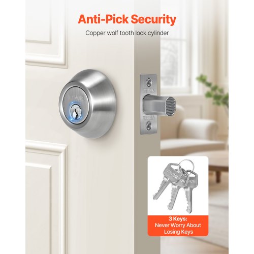 Deadbolt Lock Round Single Cylinder Dead Bolt Keyed 1 Side Fits Standard