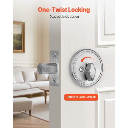 Deadbolt Lock Round Single Cylinder Dead Bolt Keyed 1 Side Fits Standard