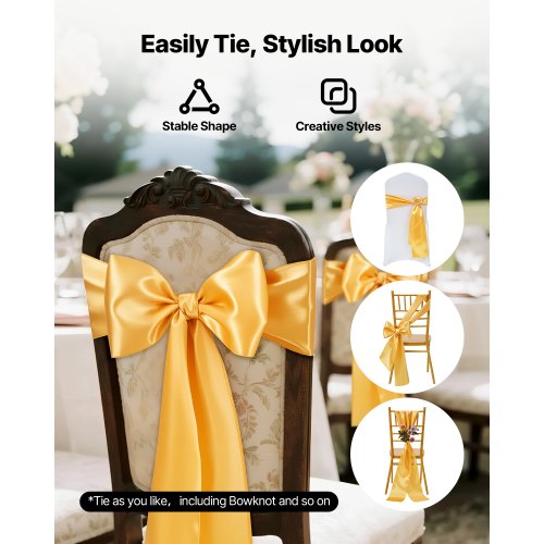 Satin Chair Sashes Bows 50PCS Chair Ribbon Ties Back Sash 7 x 108 inch