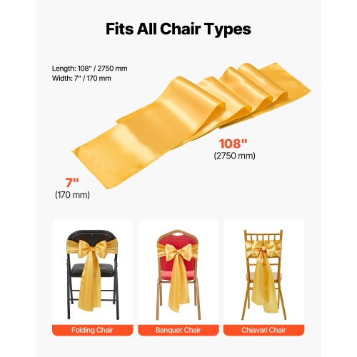 Satin Chair Sashes Bows 50PCS Chair Ribbon Ties Back Sash 7 x 108 inch