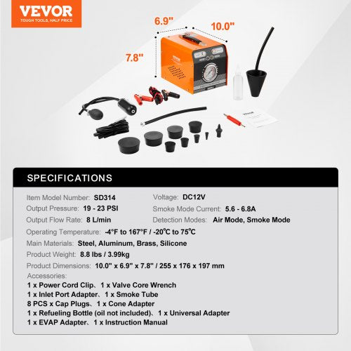 Automotive Smoke Machine Leak Detector Evap Tester With Builtin Air Pump