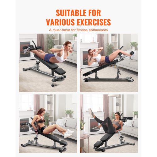 Sit Up Bench Decline Ab Bench with Reverse Crunch Handle with 4 Adjustable