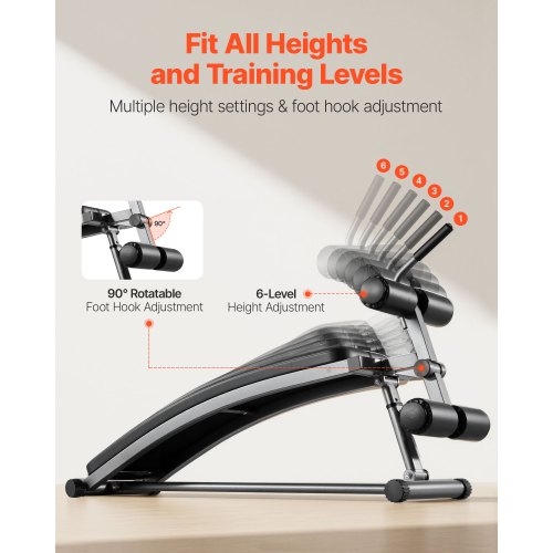 Sit Up Bench Curved Decline Ab Bench with Reverse Crunch Handle with 6