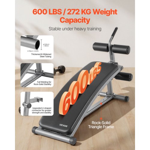Sit Up Bench Curved Decline Ab Bench with Reverse Crunch Handle with 6
