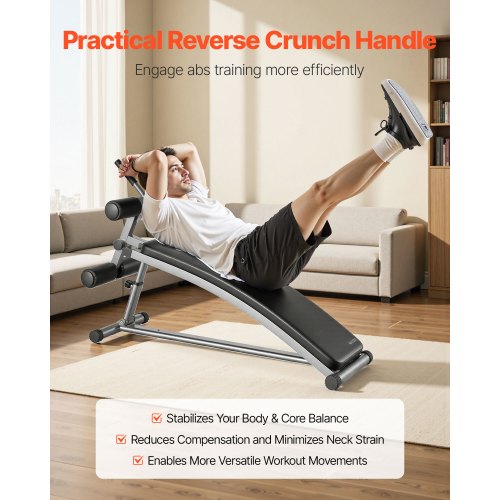Sit Up Bench Curved Decline Ab Bench with Reverse Crunch Handle with 6