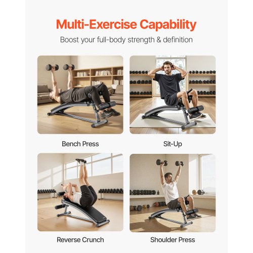 Sit Up Bench Curved Decline Ab Bench with Reverse Crunch Handle with 6