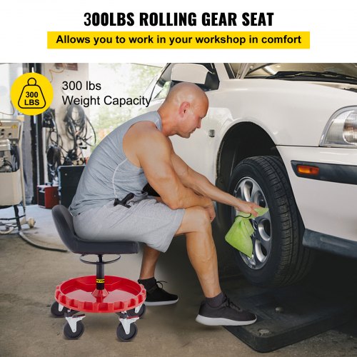Shop Stool 300 LBS Rolling Garage Stool 22” to 26” Adjustable Height
