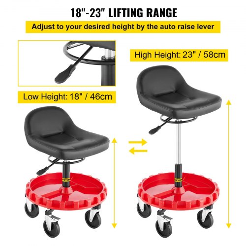 Shop Stool 300 LBS Rolling Garage Stool 22” to 26” Adjustable Height