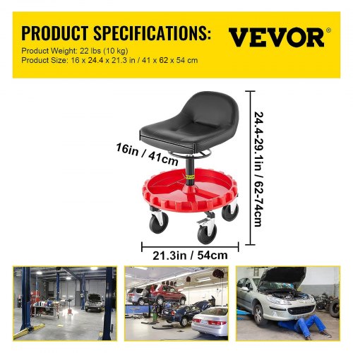 Shop Stool 300 LBS Rolling Garage Stool 22” to 26” Adjustable Height