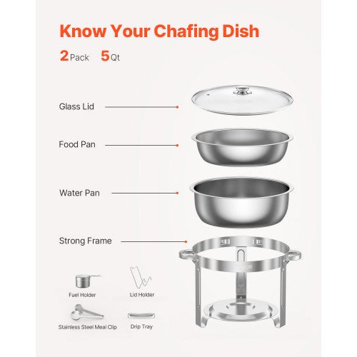 Chafing Dish Buffet Set 5 Qt 2 Pack Stainless Steel Chafer with 2 Full