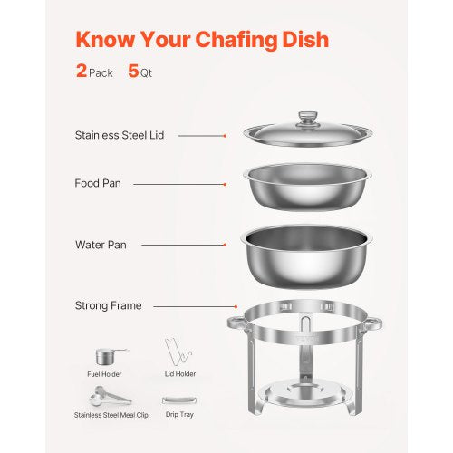 Chafing Dish Buffet Set 5 Qt 2 Pack Stainless Steel Chafer with 2 Full