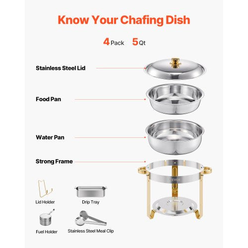 Chafing Dish Buffet Set 5 Qt 4 Pack Stainless Steel Chafer with 4 Full