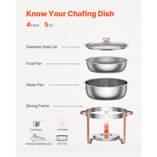 Chafing Dish Buffet Set 5 Qt 4 Pack Stainless Steel Chafer with 4 Full