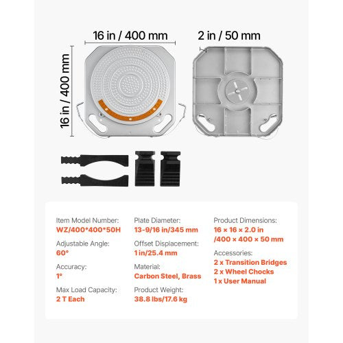 Wheel Alignment Turn Plates 2 Pcs 2Ton Capacity Per Plate Brass Dial