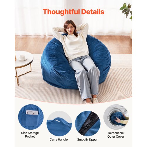 Bean Bag Chair Round BeanBag Chair with Removable Washable Cover for Adult