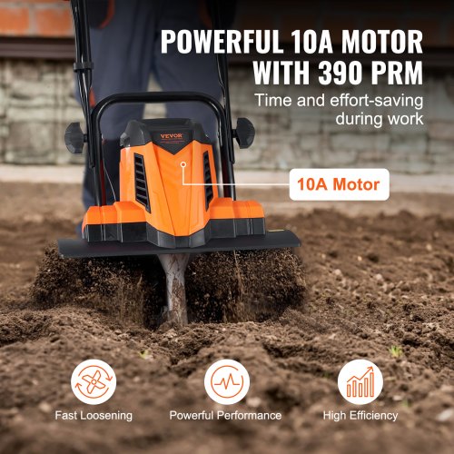 10 Amp Electric Tiller 14" Tilling Width 3.94" Depth Corded
