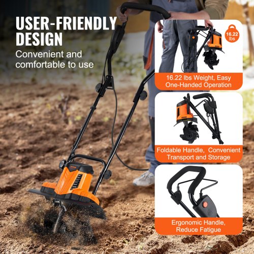 10 Amp Electric Tiller 14" Tilling Width 3.94" Depth Corded