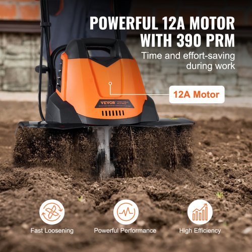 12 Amp Electric Tiller 18" Tilling Width 3.94" Tilling Depth Corded