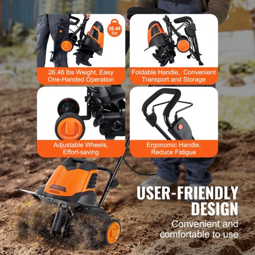 12 Amp Electric Tiller 18" Tilling Width 3.94" Tilling Depth Corded